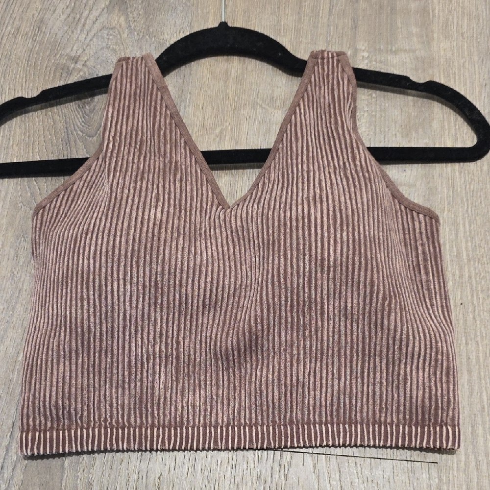 90 Degree By Reflex Brown Ribbed Seamless Crop Bra Tank NEW - Picture 10 of 16